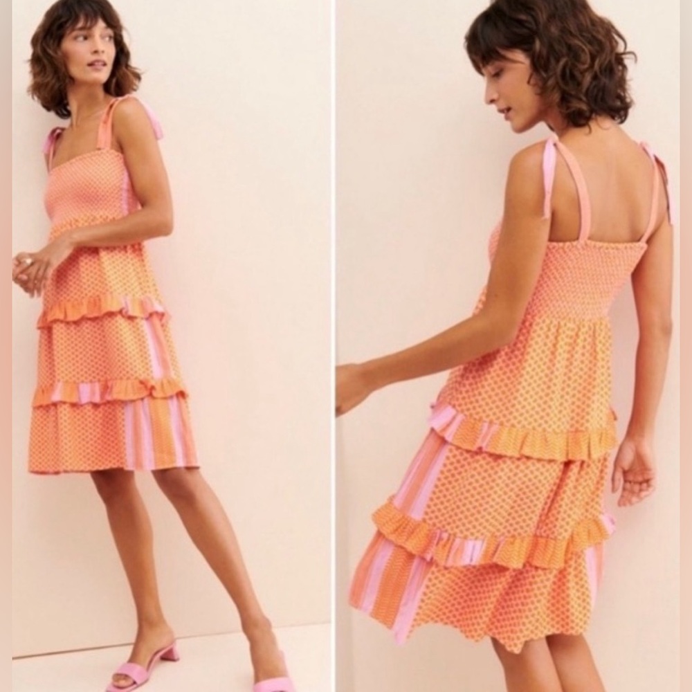CECILIE Copenhagen Vibrant Orange and Pink Midi Dress